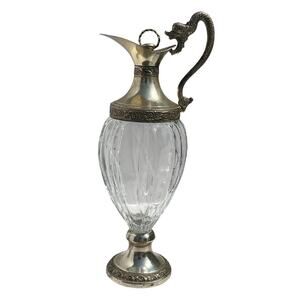 Italian Crystal & Silver Plate Dragon Handle Ewer by Distillerie Buton, Bologna
